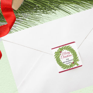Adesivo Quadrado Coroa Verde Moderna Feliz Natal Personalizada
