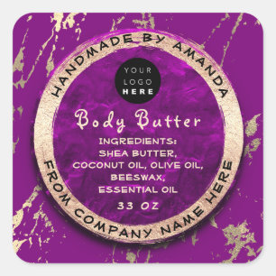 Adesivo Quadrado Corpo do Logotipo Manteiga Balm Cosmética Dourada 