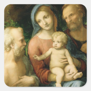Adesivo Quadrado Correggio- a família santamente com santo Jerome