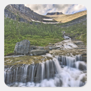 Adesivo Quadrado Córrego em cascata, Parque Nacional Glacier,