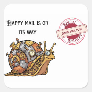 Adesivo Quadrado Correio Caracol Feliz Steampunk