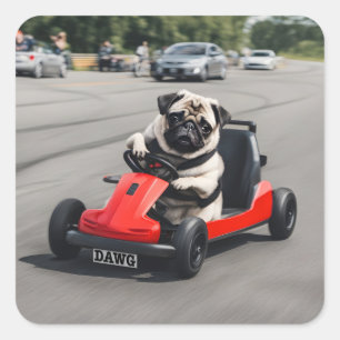 Adesivo Quadrado Corrida Pug go-kart