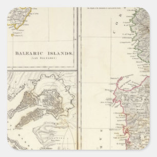 Adesivo Quadrado Córsega, Sardinia, Balearic Island, Valletta