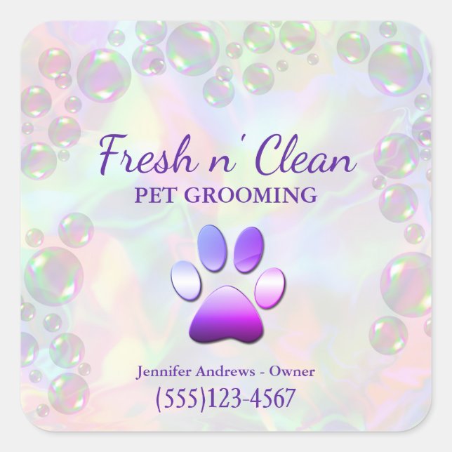 Adesivo Quadrado Cortar bolhas Incandescent Dog Paw Grooming Servic (Frente)