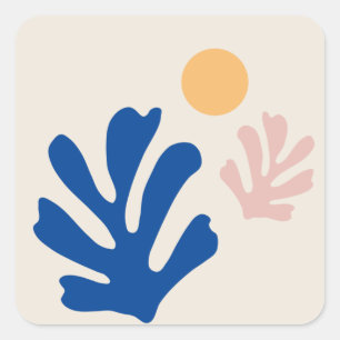 Adesivo Quadrado Cortar Formas Folhas Abstrato Azuis E Sol