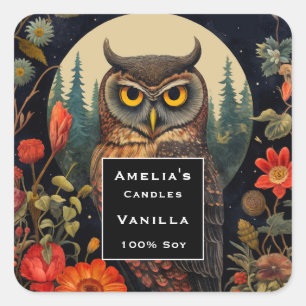 Adesivo Quadrado Coruja à noite com lua cheia - empresa de velas