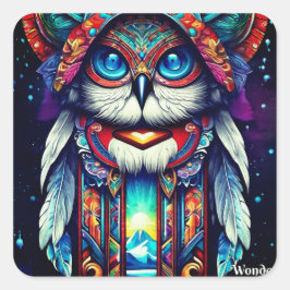 Adesivo Quadrado Coruja azul branca