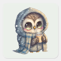 Coruja Bonita de Olhos Grandes Segurando Café