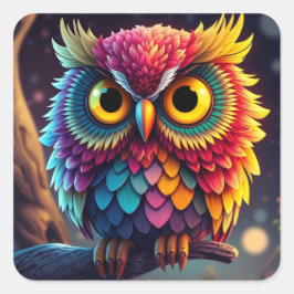 Adesivo Quadrado Coruja Colorida Colorida