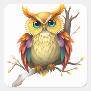 Adesivo Quadrado Coruja Colorida Colorida