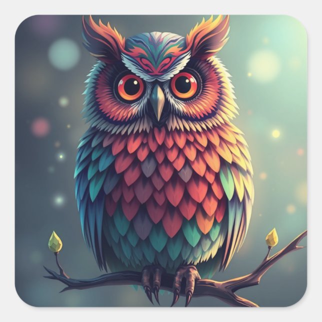 Adesivo Quadrado Coruja Colorida Colorida (Frente)