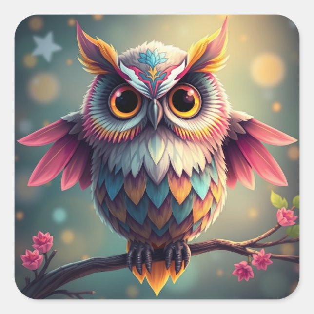 Adesivo Quadrado Coruja Colorida Colorida (Frente)