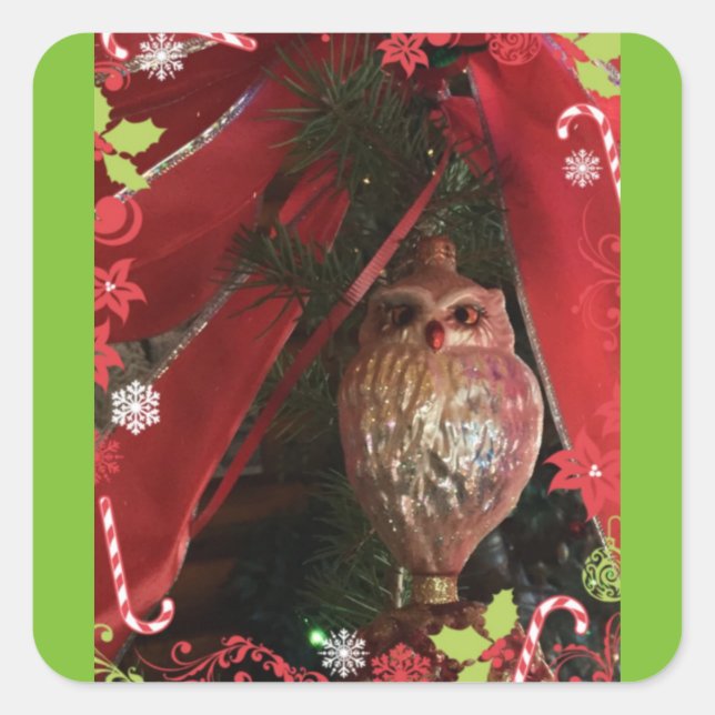 Adesivo Quadrado Coruja de Natal! Vinheta (Frente)