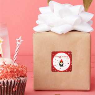 Adesivo Quadrado Coruja Feliz de Natal: padrão estrelado festivo