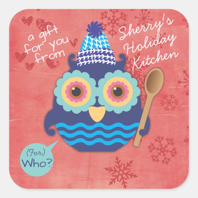 Adesivo Quadrado Coruja misturando colheres de Natal biscoitos case (Frente)