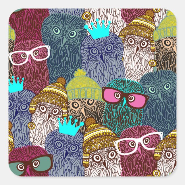 Adesivo Quadrado Coruja na coroa (Frente)