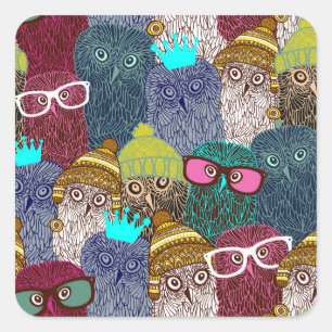 Adesivo Quadrado Coruja na coroa