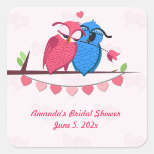 Adesivo Quadrado Corujas e corações românticos