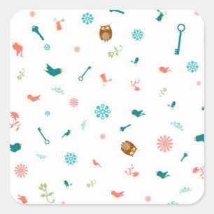 Adesivo Quadrado Corujas pequenas e pássaros