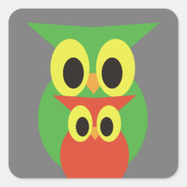 Adesivo Quadrado Corujas Verdes e Vermelhas