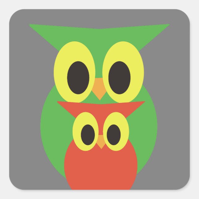 Adesivo Quadrado Corujas Verdes e Vermelhas (Frente)