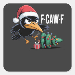 Adesivo Quadrado Corvo de Natal F-caw-f Árvore de Natal Corvo
