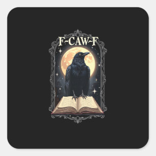 Adesivo Quadrado Corvo F-Caw-F Engraçado Dia das Bruxas Corvo Lua