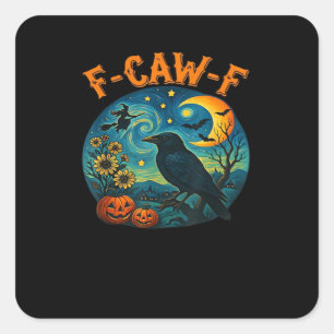 Adesivo Quadrado Corvo F-Caw-F Engraçado Halloween Xadrez Gótico