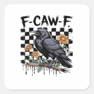 Adesivo Quadrado Corvo Floral, F-Caw-F Pássaro Engraçado FCAWF Lua
