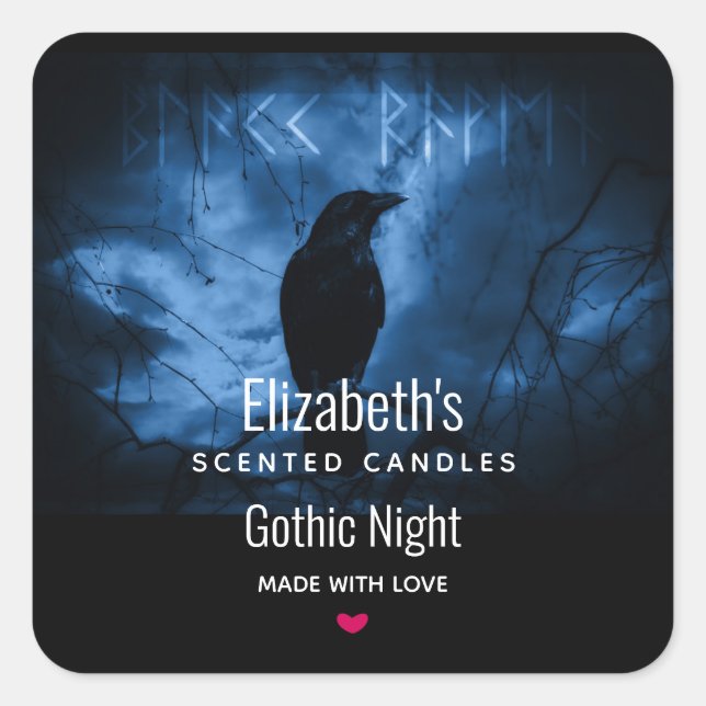 Adesivo Quadrado Corvo Preto com Estilo de Gótico Escuro em Execuçã (Frente)
