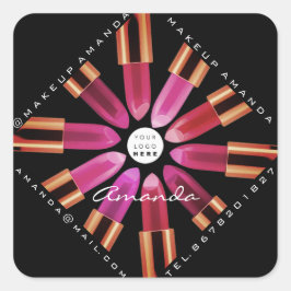 Adesivo Quadrado Cosmetica MakeCompra Dourada Líper Rosa Preto