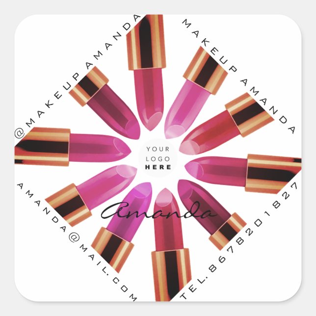Adesivo Quadrado Cosmetica Maketica Dourada Lípstick Compro de logo (Frente)
