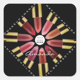 Adesivo Quadrado Cosmetica Makeup Rosa Dourado Lipsticks Preto