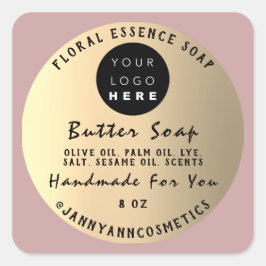 Adesivo Quadrado Cosméticos de sabão de manteiga com pincel Rosa Do