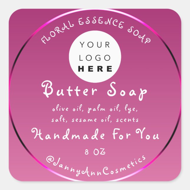 Adesivo Quadrado Cosméticos de sabão de manteiga escrutínio de logo (Frente)