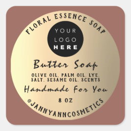 Adesivo Quadrado Cosméticos de sabão de manteiga Logotipo Dourado d