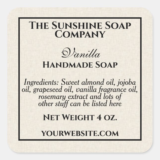 Adesivo Quadrado Cosméticos de sabão em papel, de cor bege (Frente)