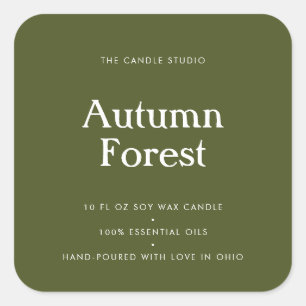 Adesivo Quadrado Cosméticos de Velas de Embalagem Verde de Tipogra