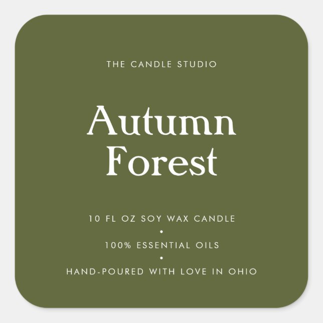 Adesivo Quadrado Cosméticos de Velas de Embalagem Verde de Tipograf (Frente)