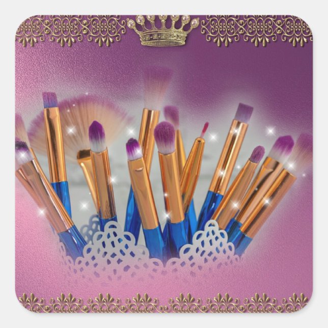 Adesivo Quadrado Cosméticos Makeup Brushes Glamor (Frente)