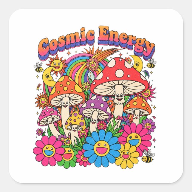 Adesivo Quadrado COSMIC ENERGY MASHROOM Sticker (Frente)