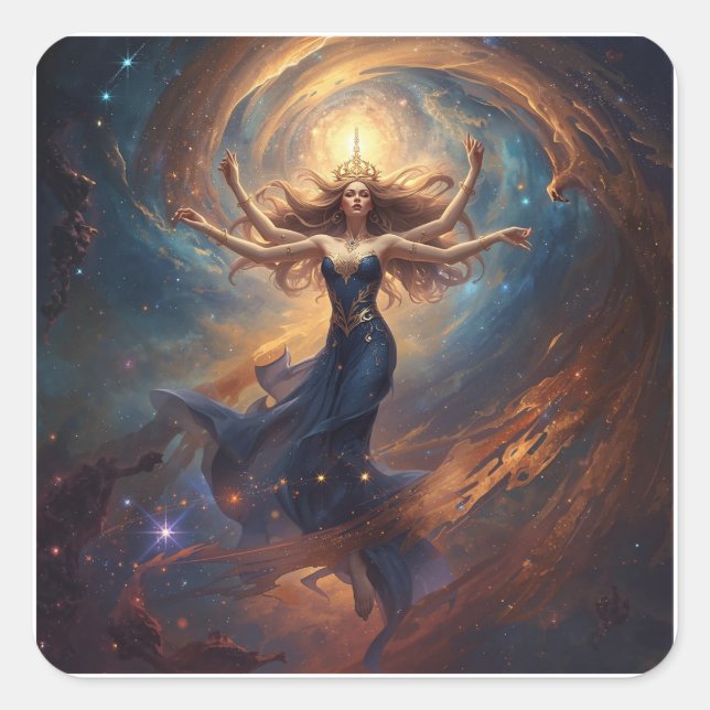 Adesivo Quadrado cosmic multi-armed goddess in nebula fantasy  (Frente)
