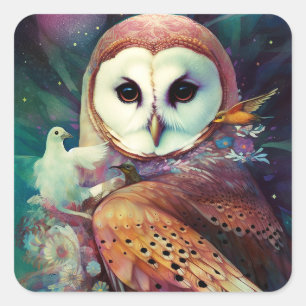 Adesivo Quadrado Cosmic Owl Fantasy Art
