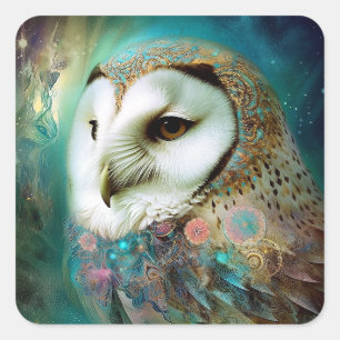 Adesivo Quadrado Cosmic Owl Fantasy Art