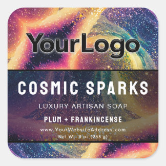 Adesivo Quadrado Cosmic Rainbow Reiki Energy Worker Product Labels