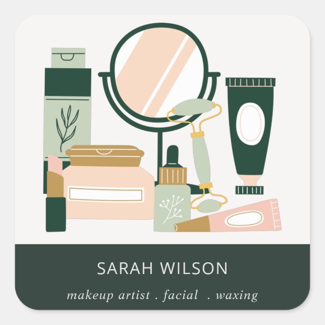 Adesivo Quadrado Cosmologista Elegante Blush Green Makeup (Frente)