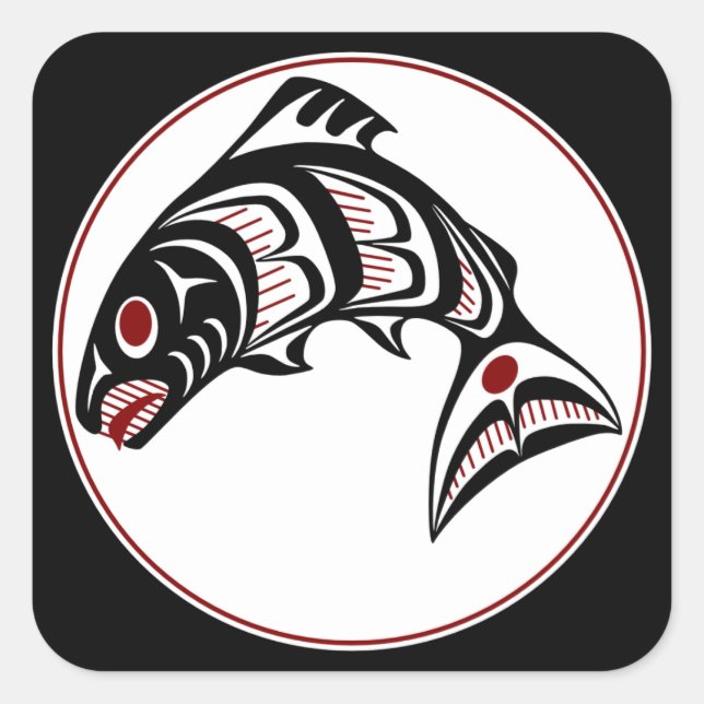 Adesivo Quadrado Costa do Pacífico Noroeste Haida art Salmon (Frente)