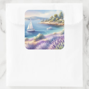 Adesivo Quadrado Costa Mediterrânea de Lavanda com Velas