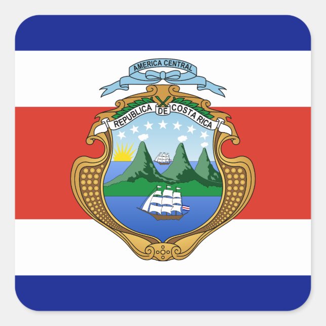 Adesivo Quadrado Costa Rica (casaco de armas/bandeira) (Frente)