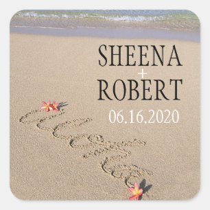 Adesivo Quadrado Costume do casamento de praia da flor do Plumeria